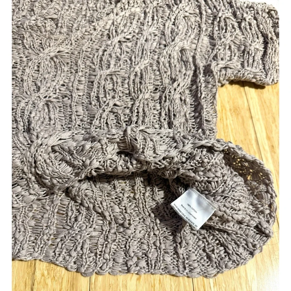 Eileen Fisher Crochet Stitch Beige Short Sleeve‎ Women's Top Size Small $198 - Picture 3 of 4
